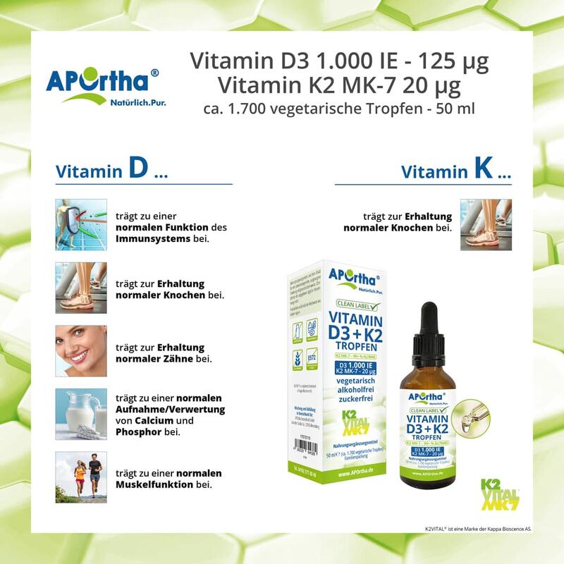 Vitamin D3 1.000 IE + Vitamin K2VITAL® 20 µg pro Tropfen - vegetarisch - 50 ml