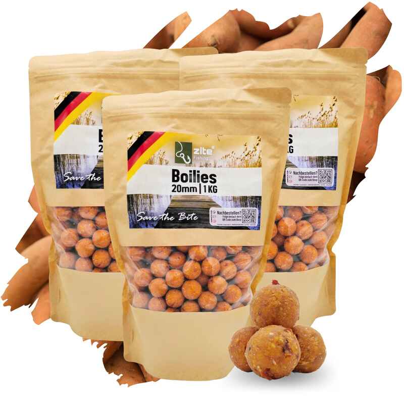 20 mm Boilies mit starker Lockwirkung Süßkartoffel-Chilli Aroma 3x1 kg