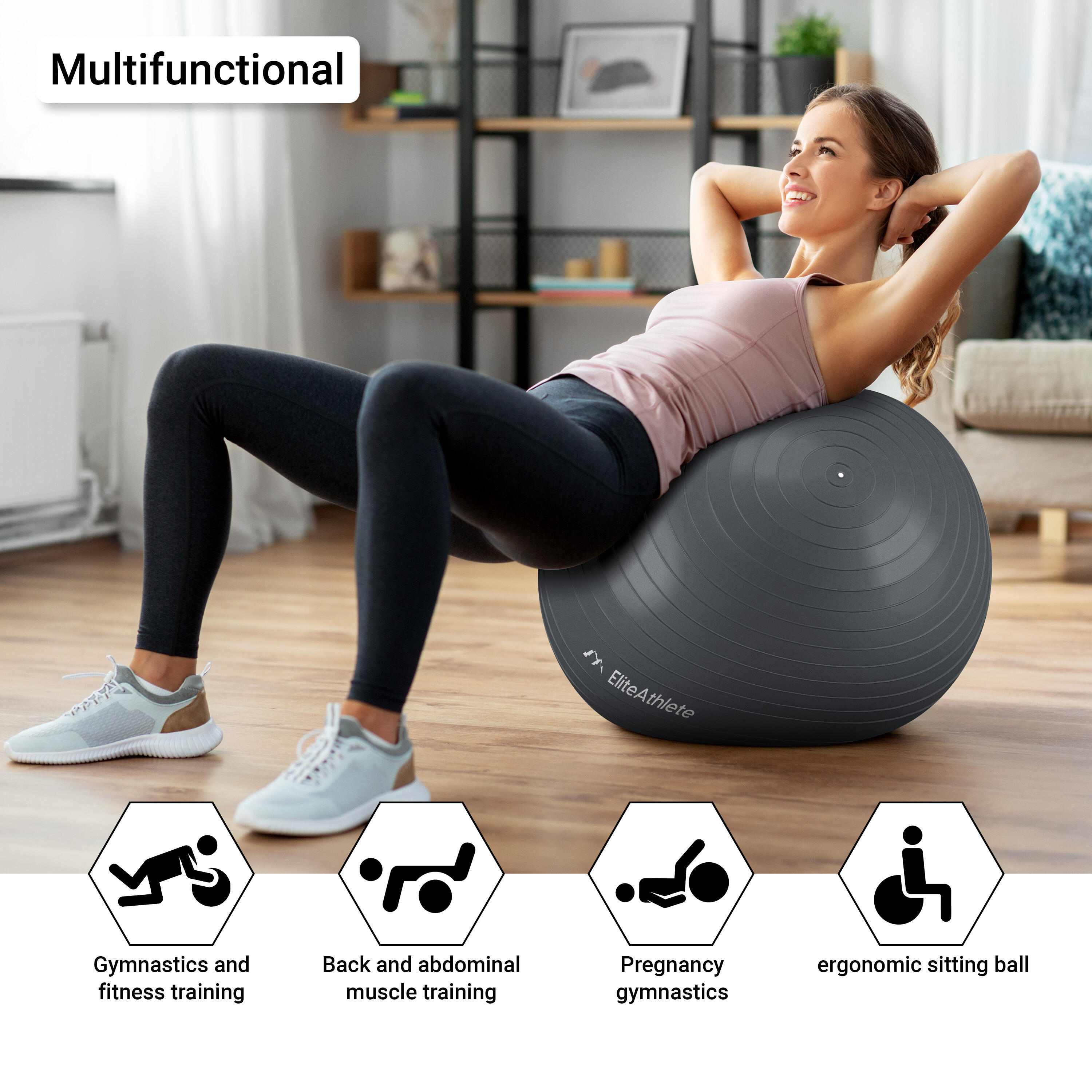 Ballon De Yoga Gonflable 50 Cm – Donut Exercice – Stabilité, Équilibre – Rose – Avec Pompe à Pied – Pour Grossesse, Pilates, Fitness