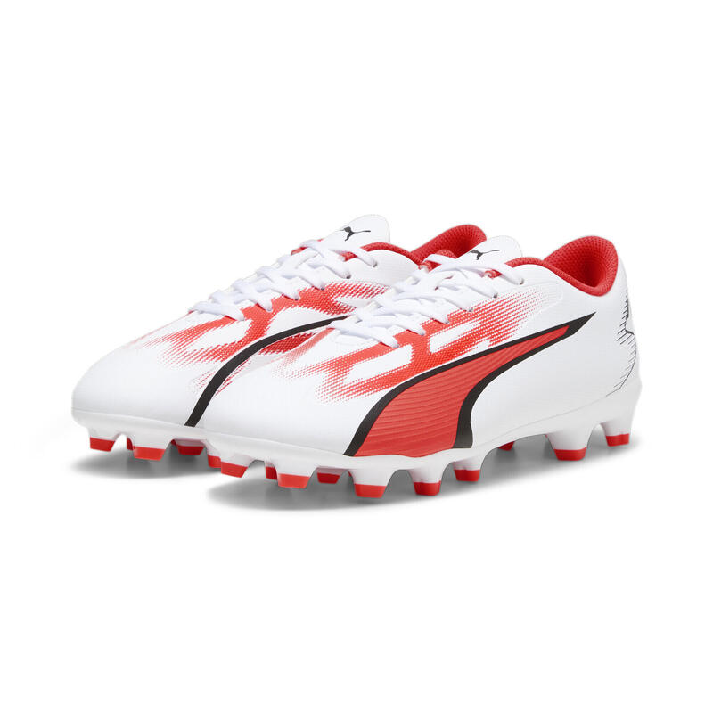 Scarpe da calcio ULTRA PLAY FG/AG da ragazzi PUMA White Black Fire Orchid Red