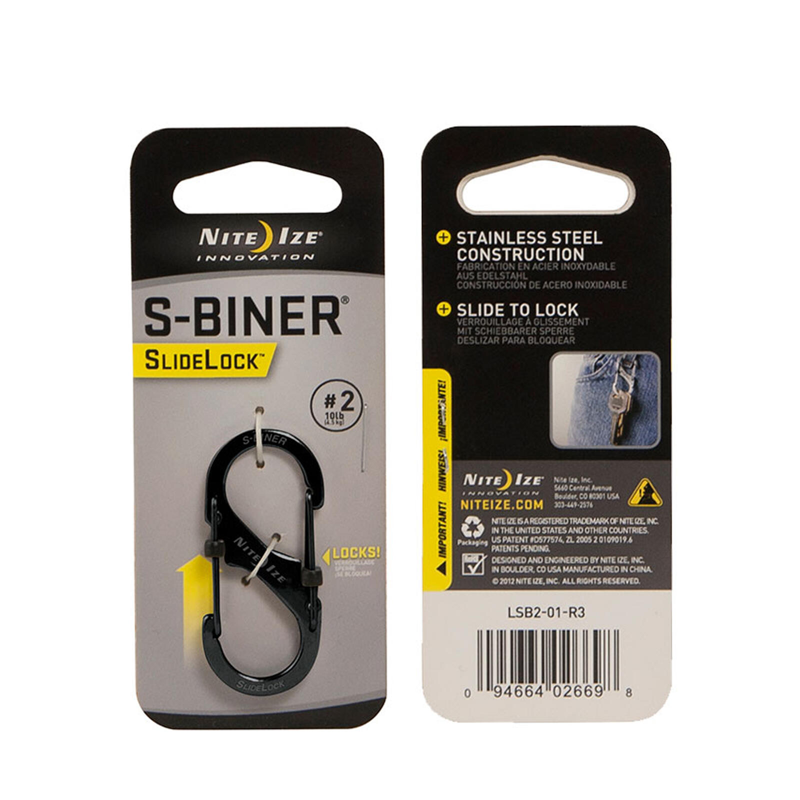NITE IZE Dubbele karabijnhaak SlideLock S-Biner Minihaak maat 2