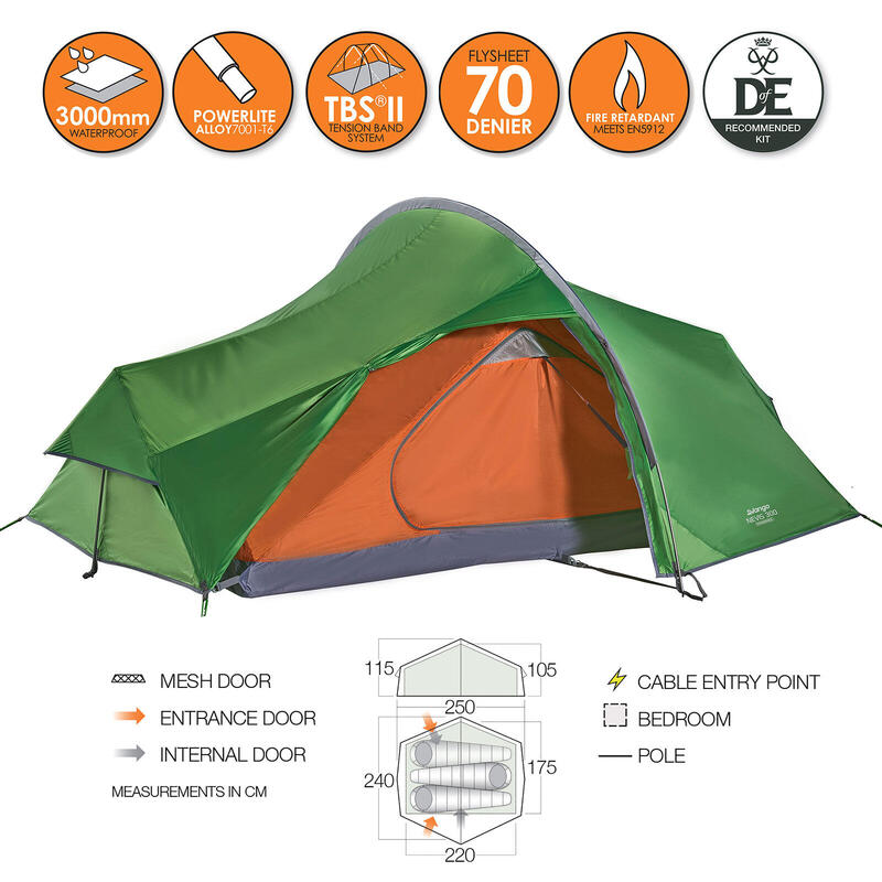 Tente de trekking vélo moto monocoque Nevis 200 - 2 personnes