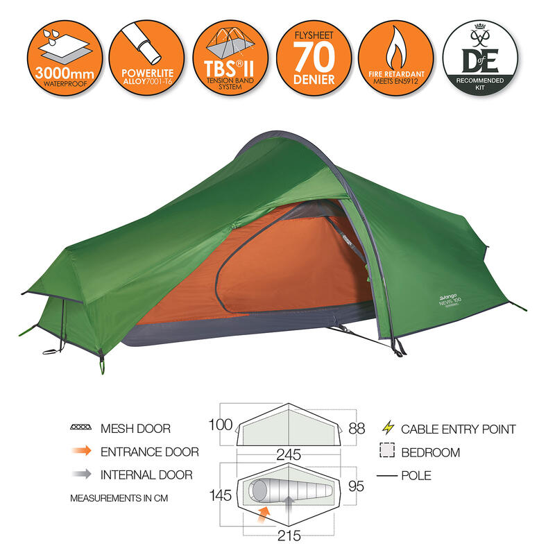 Tente de trekking vélo moto monocoque Nevis 200 - 2 personnes