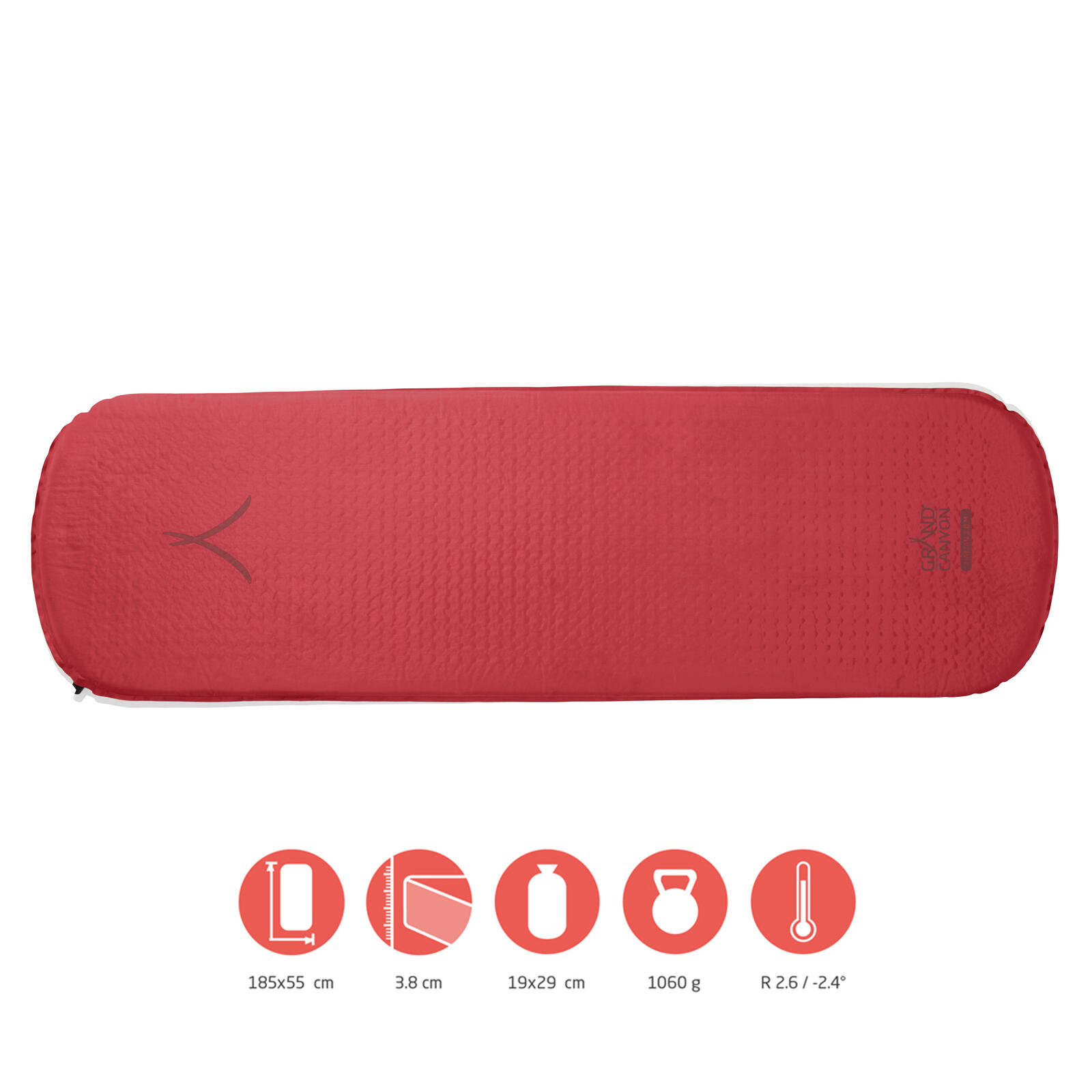 Grand Canyon - Matelas Hattan Thermique Lit À Air Autogonflant 3.8 | M - Matelas Autogonflant - Rouge - Decathlon