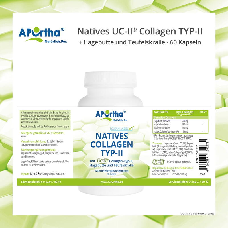 Natives UC-II® Collagen TYP-II + Hagebutte und Teufelskralle - 60 Kapseln