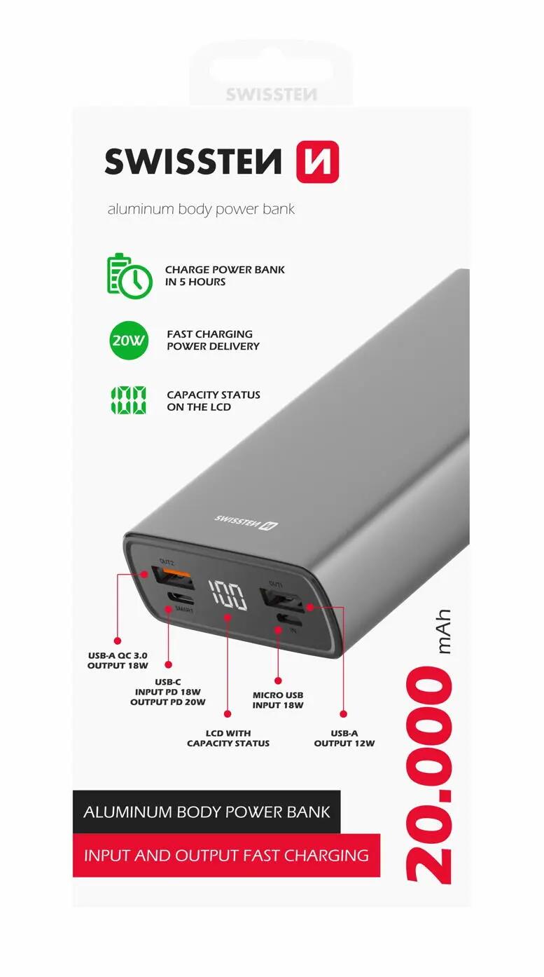 Powerbank Swissten Aluminum 20.000 mAh  3/3
