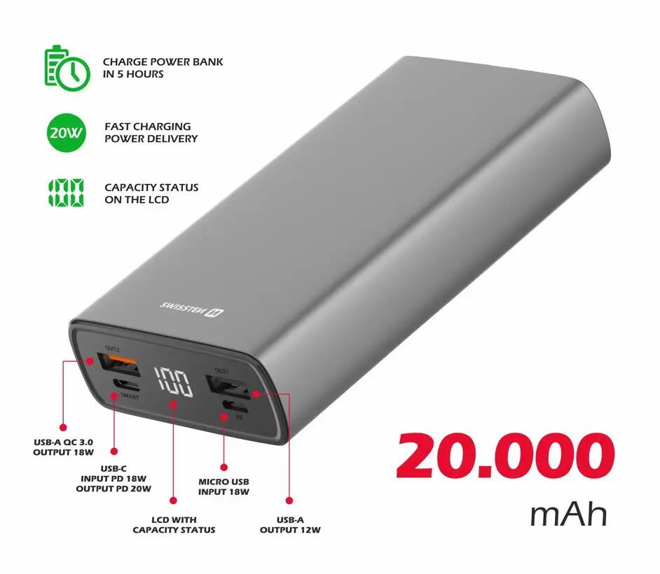 Powerbank Swissten Aluminum 20.000 mAh  2/3