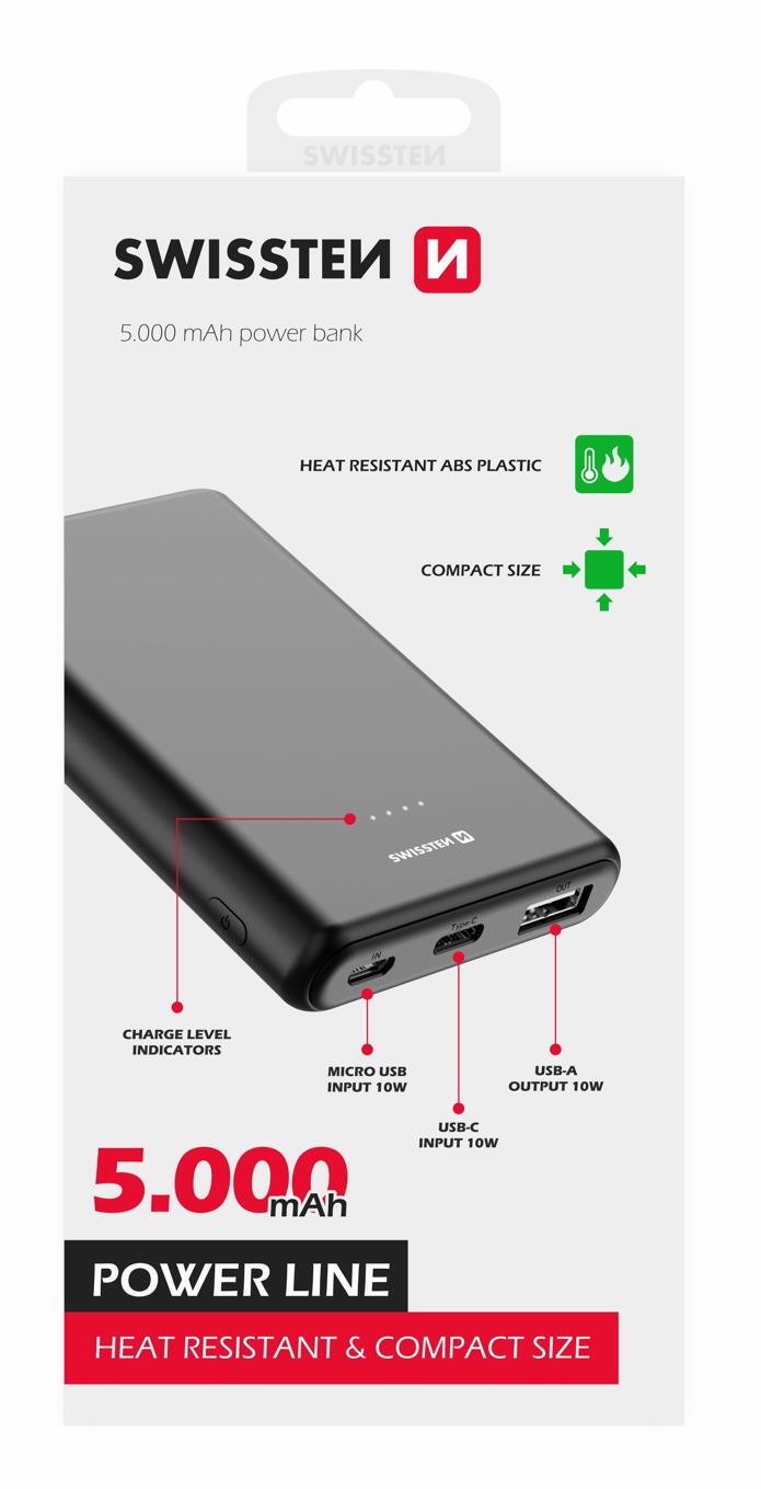 Powerbank Swissten Power Line 5.000 mAh 3/4