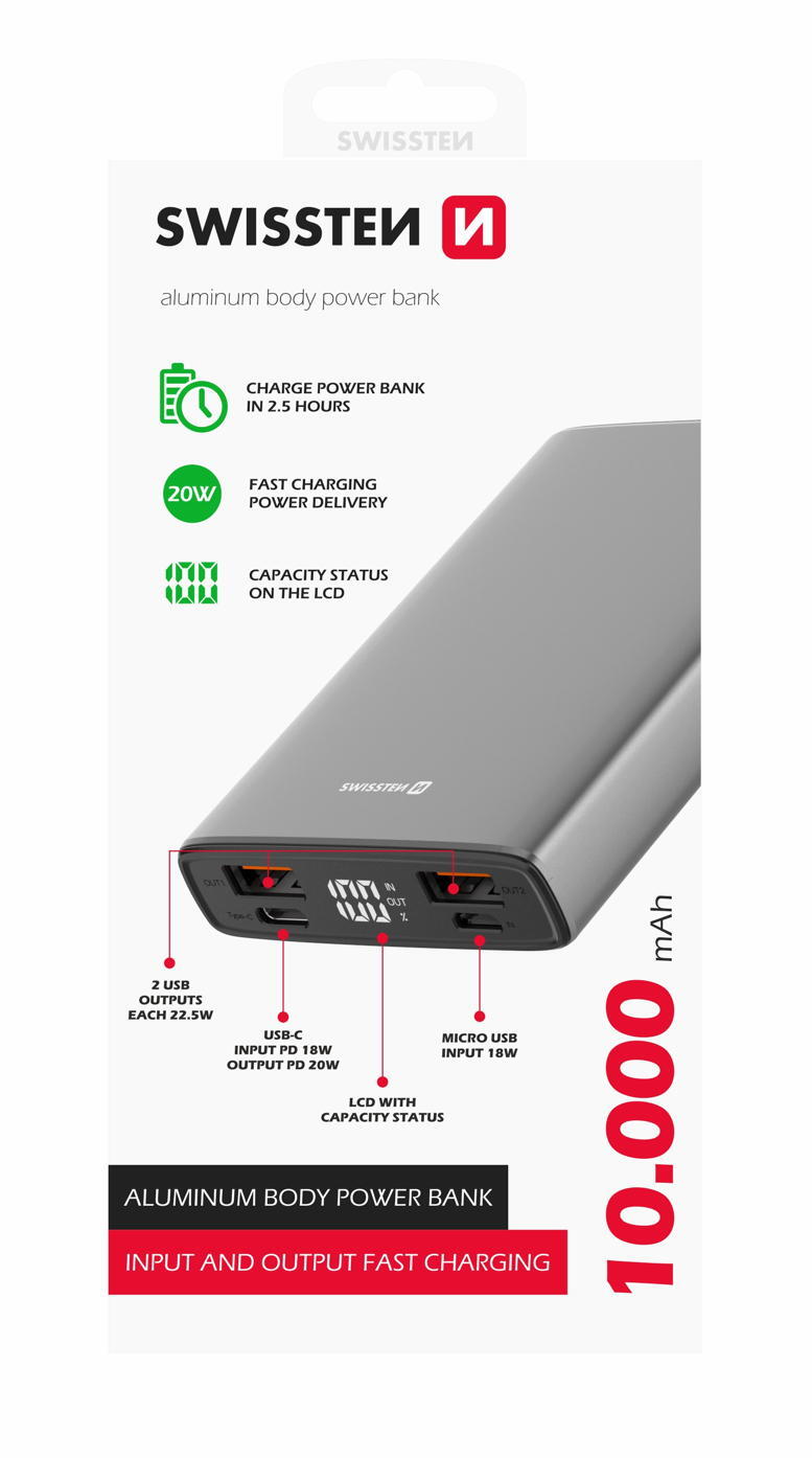 Powerbank Swissten Aluminum 10.000 mAh 3/3