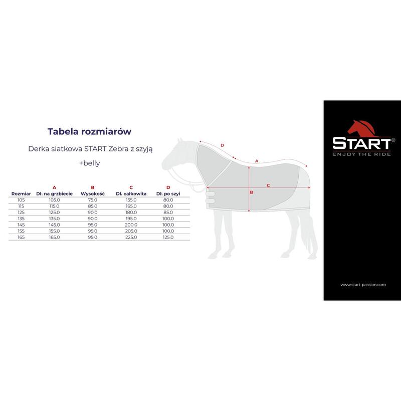 Derka siatkowa jeździecka dla konia Start Zebra z szyją