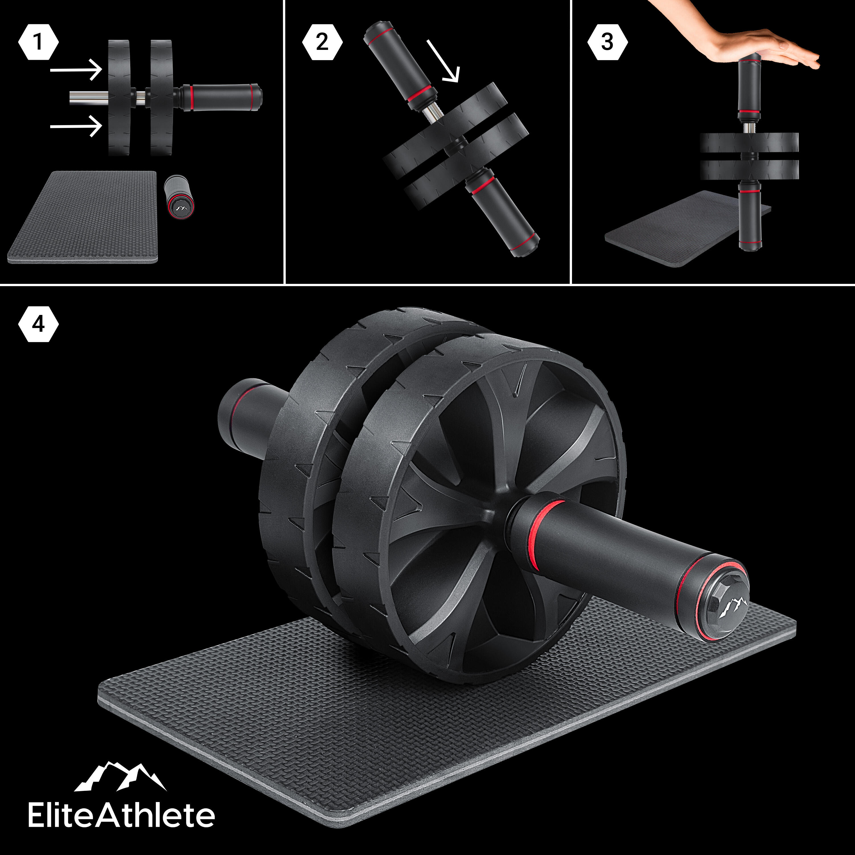 Roue Abdominale à Retour Automatique - Onlynery, Pour Renforcement Musculaire, Avec Poignées Confort Et Genouillère