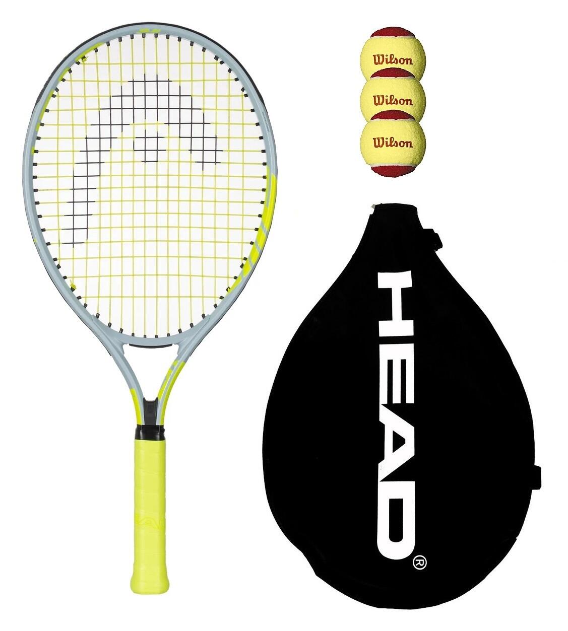 HEAD Head Extreme Junior 23" Tennis Racket inc Tennis Balls & Protective Head Cover