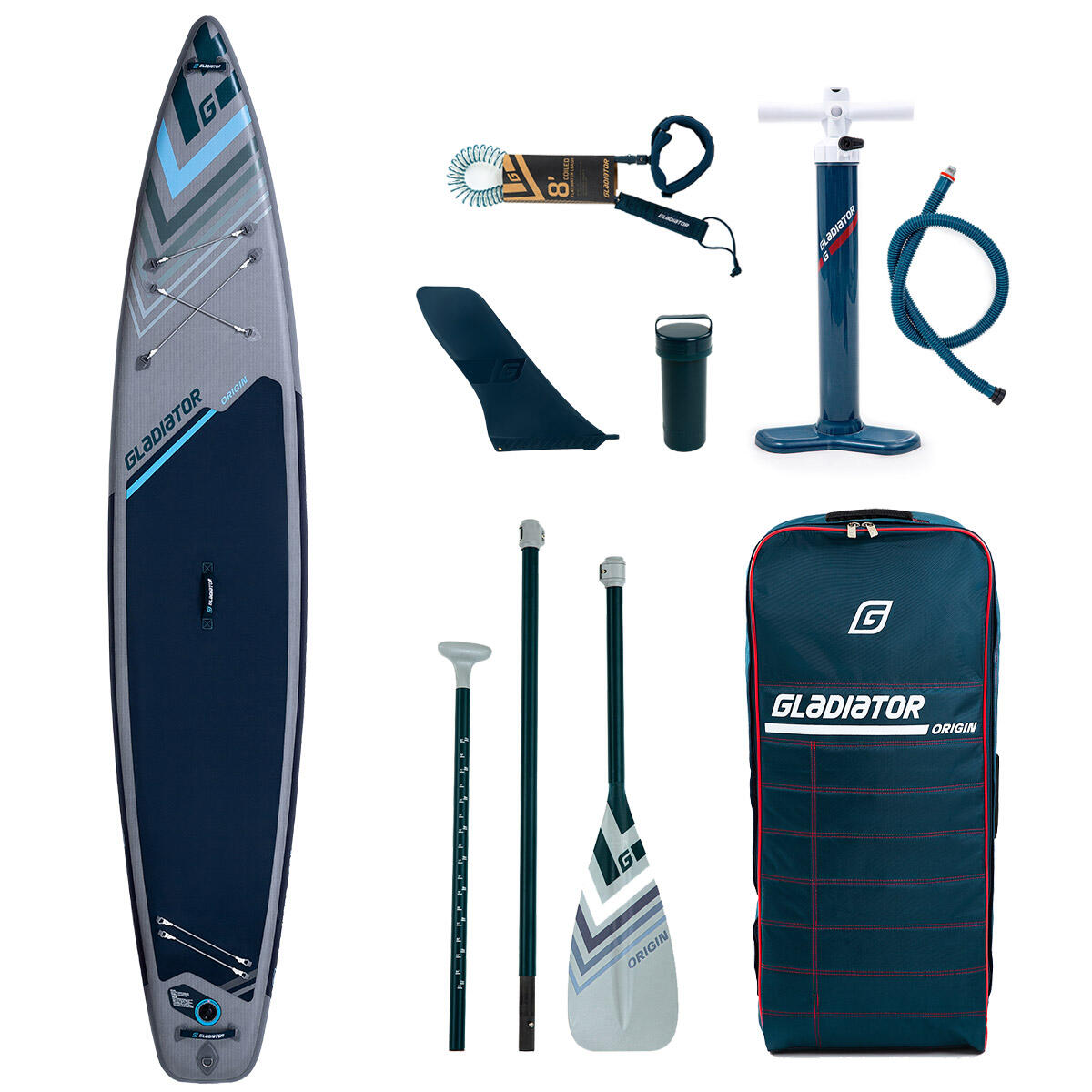 GLADIATOR GLADIATOR Origin Light Touring 12'6" SUP opblaasbaar board Grijs-marineblauw