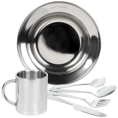 Camping Teller tief, Thermotasse und Besteck 'lunch' Set | Edelstahl