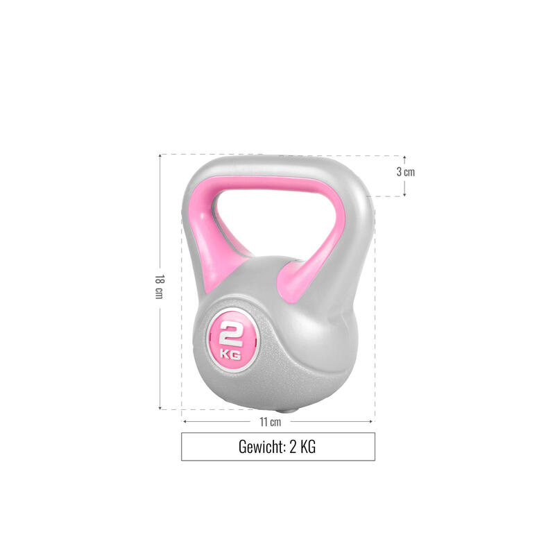 Kettlebell Trendy - Kunststof - 2 kg - Grijs - Roze