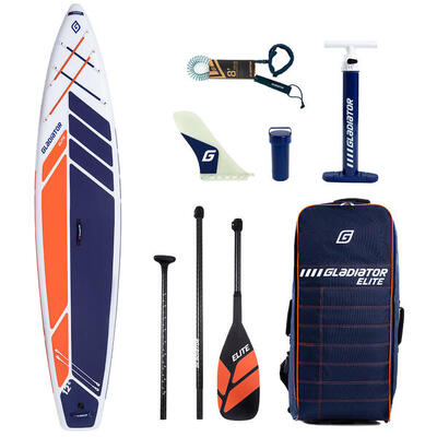 Gladiator elite touring 12'6" sup opblaasbaar board wit-marineblauw-oranje