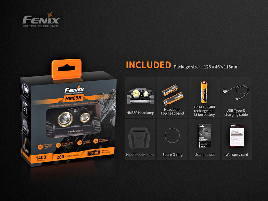 Lampe frontale Fenix HM65R 1400 lm double faisceau USB-C IP68 7/7