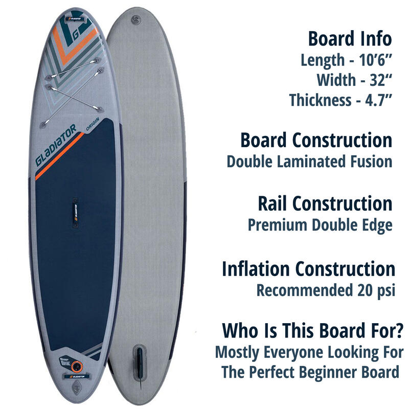 GLADIATOR ORIGIN 10'6" SUP Board Stand Up Paddle aufblasbar Surfboard Paddel