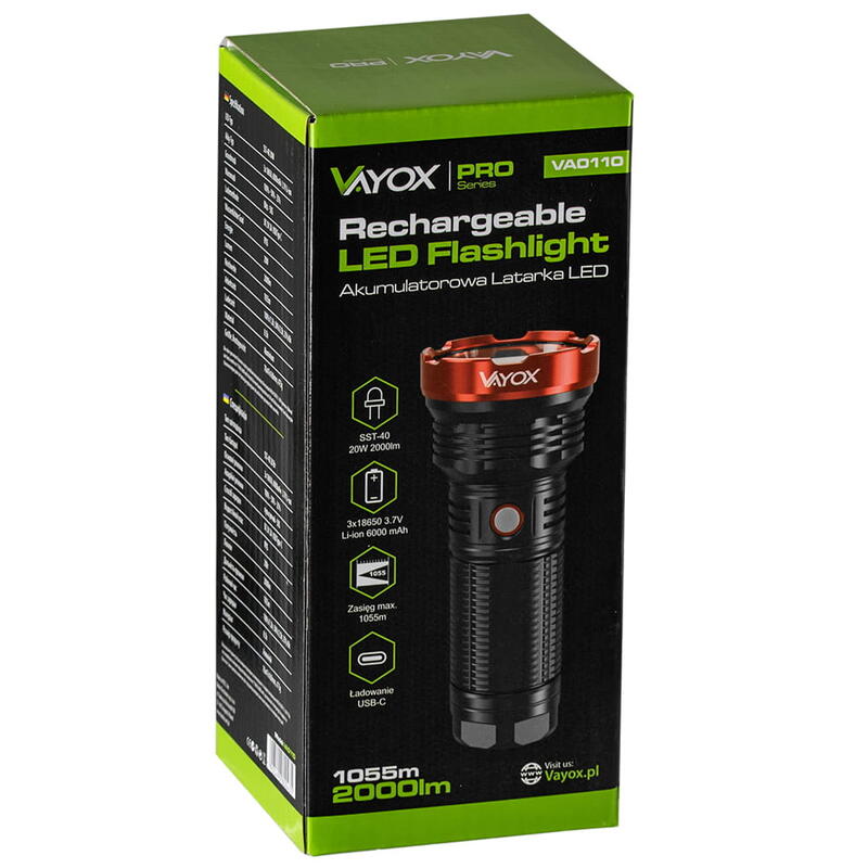 Vayox VA0110 USB-C SST-40 20W 2000lm zaklamp