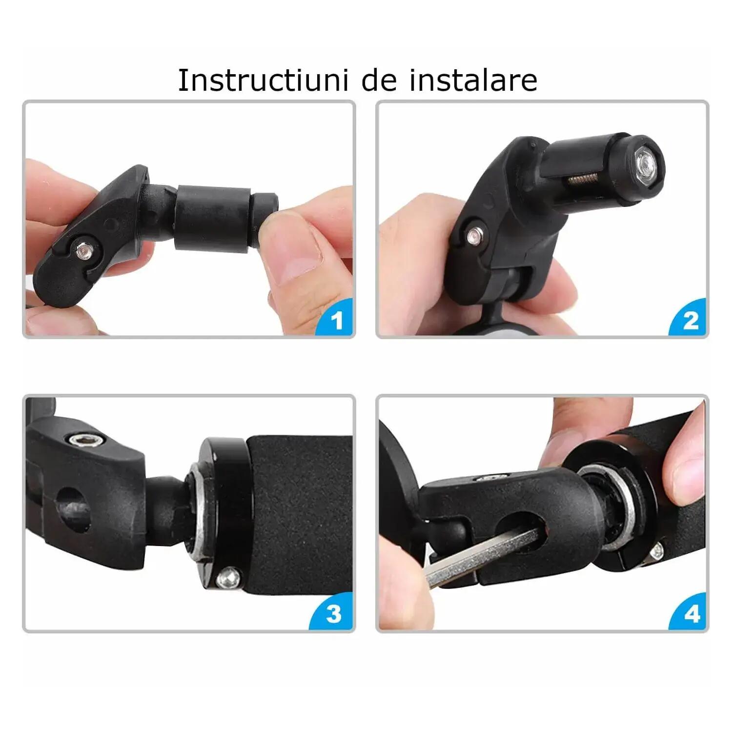 Oglinda retrovizoare biciclete, montare capat ghidon, rotatie 360 grade, stanga 3/6