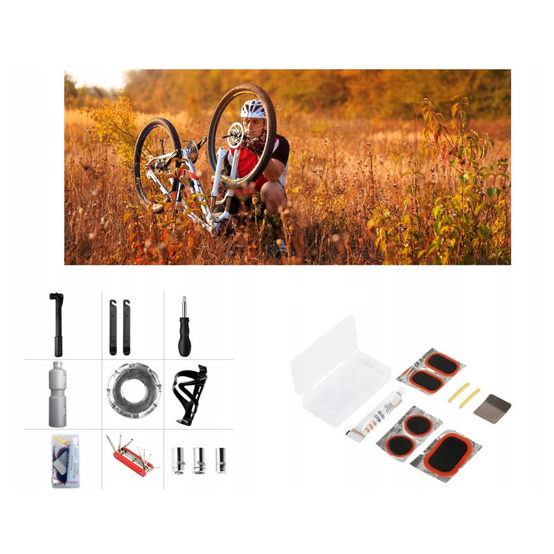 Kit pana si reparare bicicleta, multifunctional, cutie depozitare, 28x7.4x7.4 cm