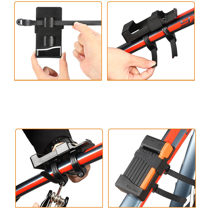 Antifurt bicicleta pliabil cu cheie si suport prindere, 63 cm, negru+portocaliu