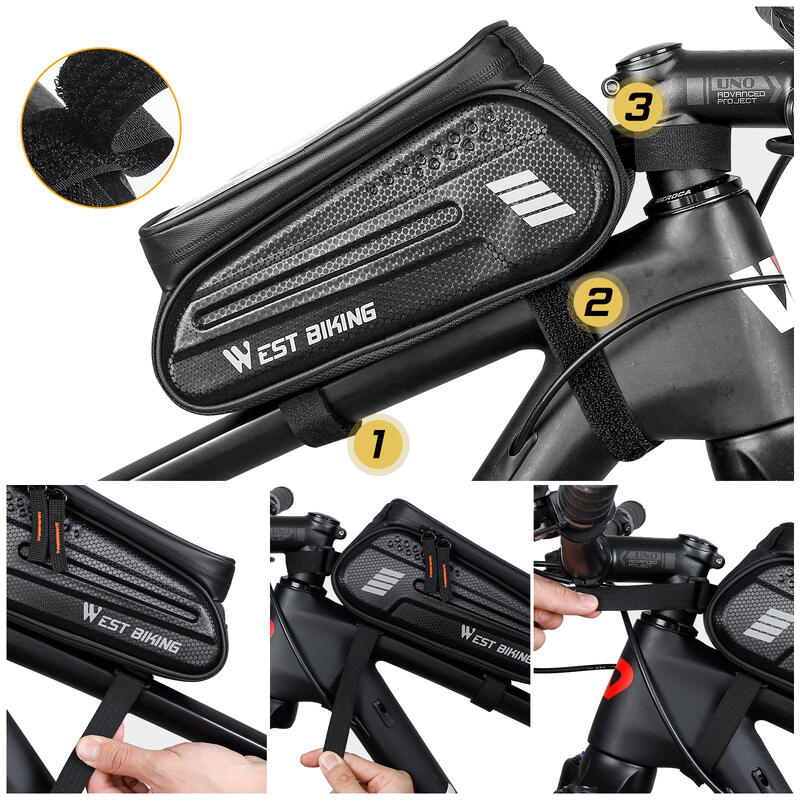 Geanta pentru bicicleta, fixare cadru, suport pentru telefon, impermeabila, 1.5L