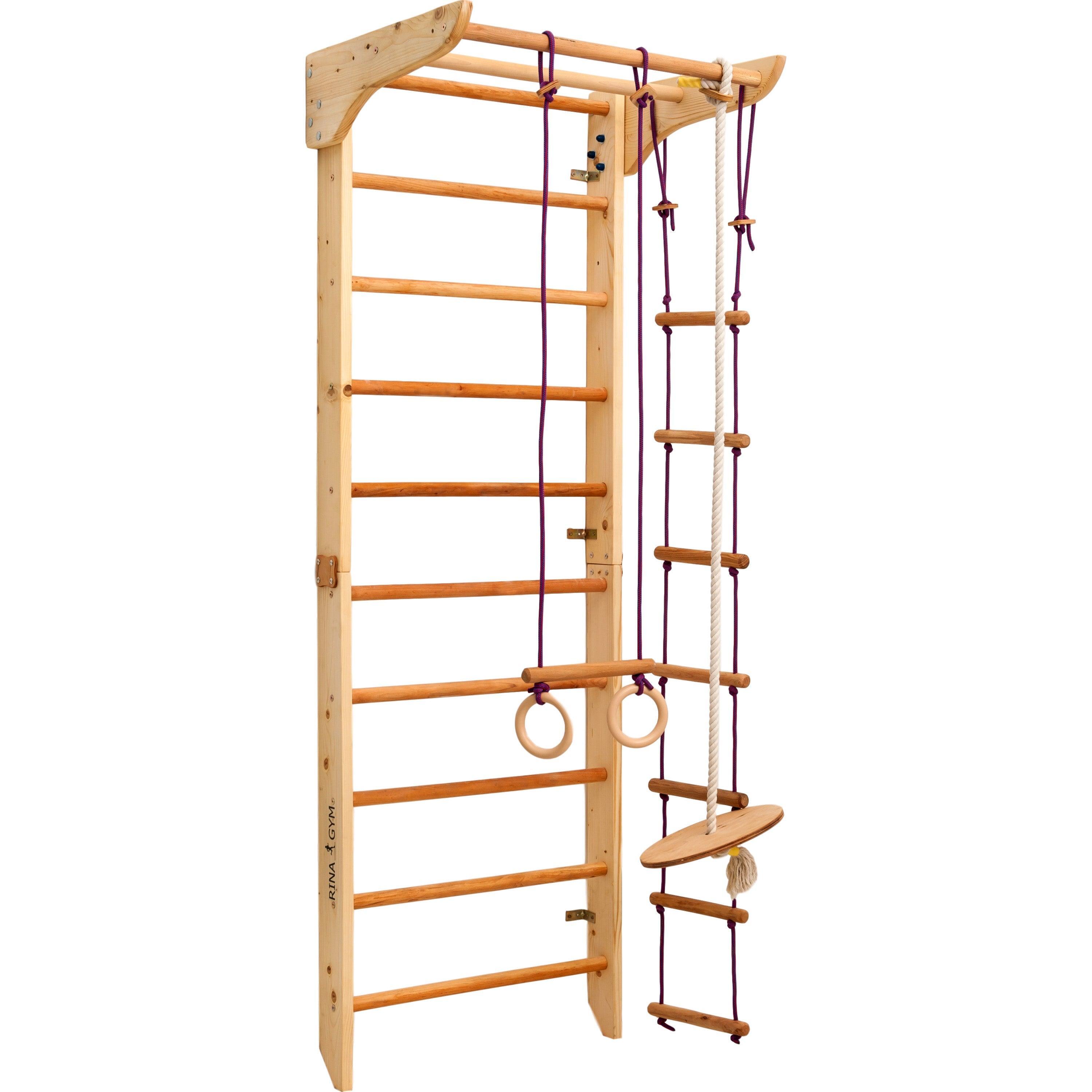 Espaldar sueco de madeira com barra e argolas – RINAGYM Kinder 2 natural 4/4