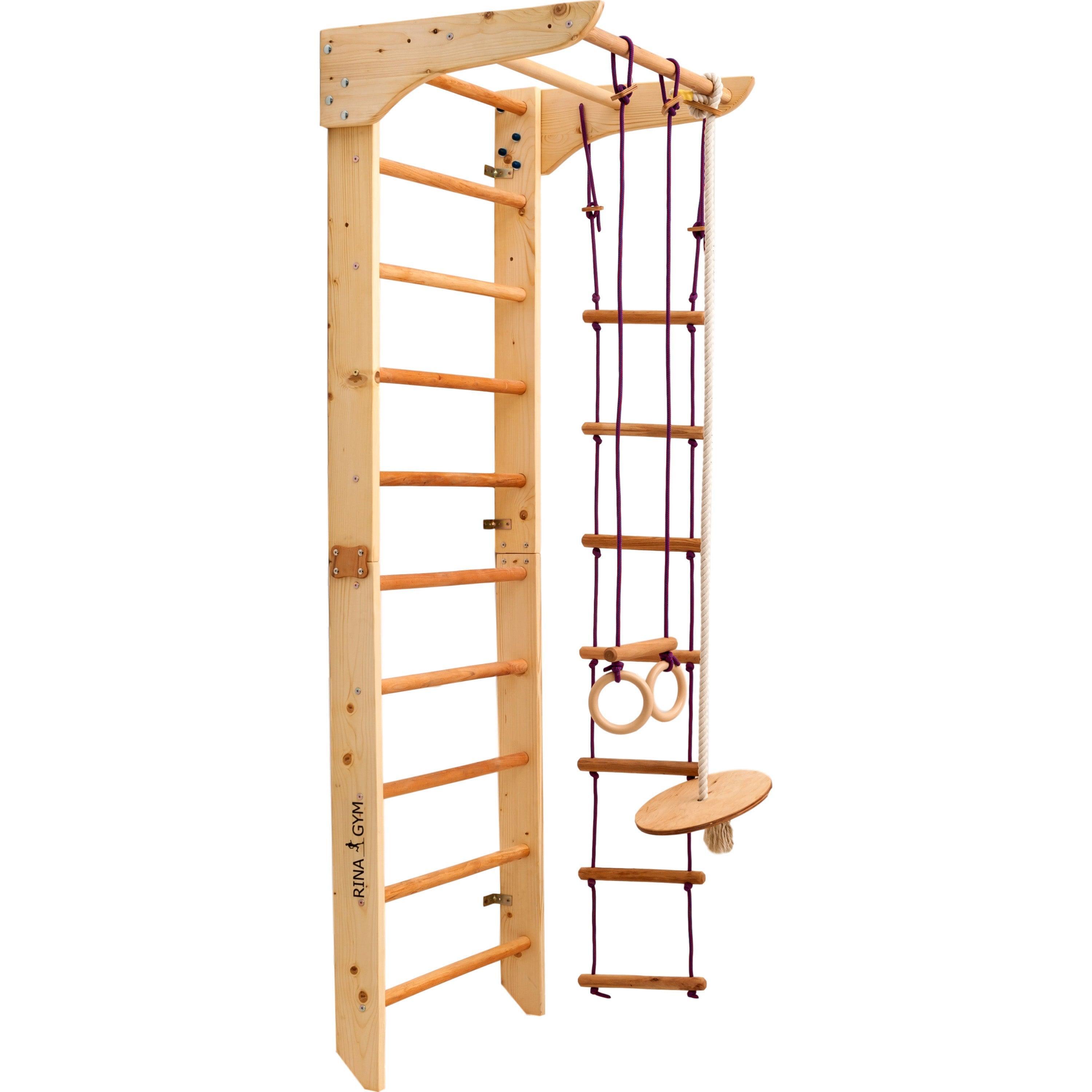 Espaldar sueco de madeira com barra e argolas – RINAGYM Kinder 2 natural 2/4