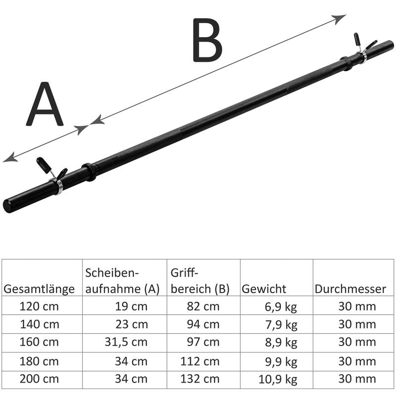 Bara, MOVIT®, 200 cm, negru, inchidere cu arc
