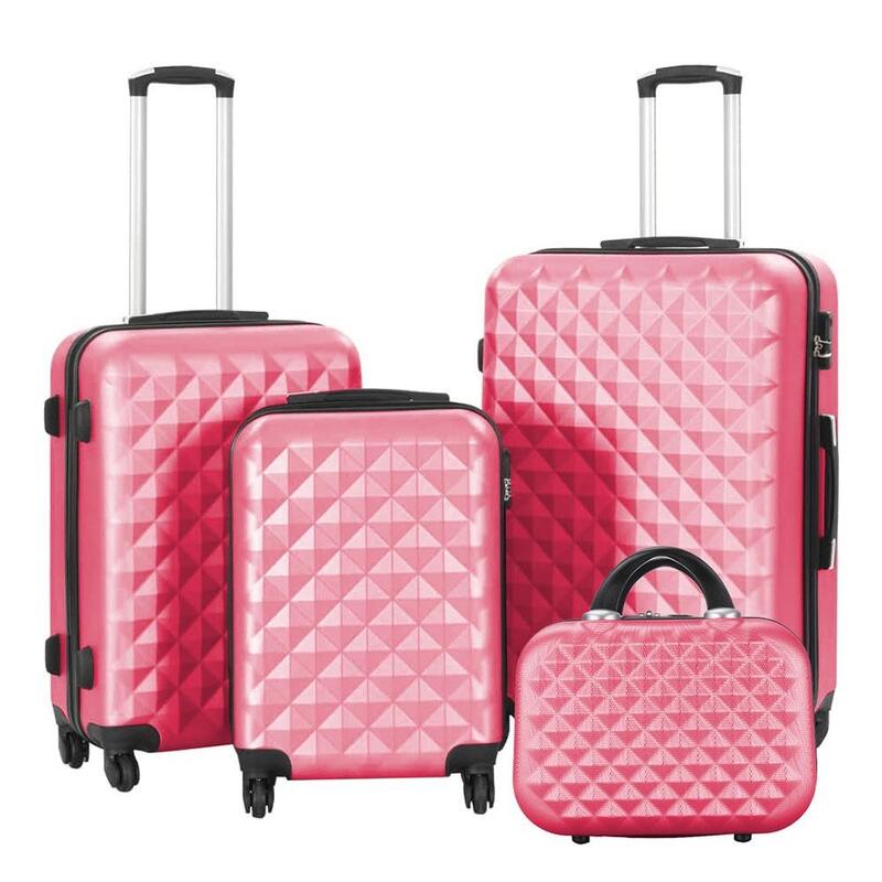 Set valiza de calatorie cu geanta cosmetica-roz nalba