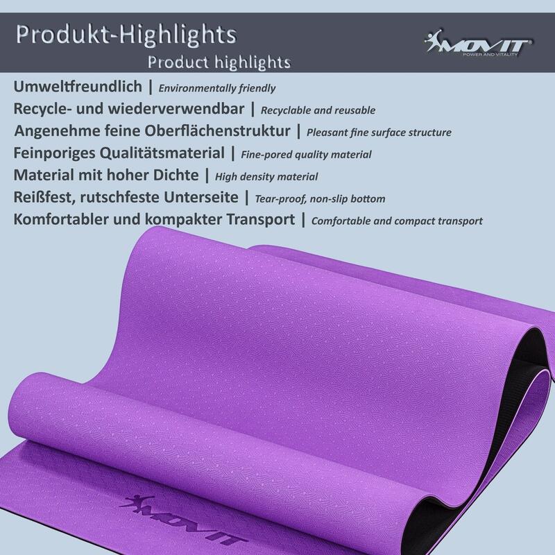 Covoras de gimnastica MOVIT® TPE, 190x60x0,6cm, violet