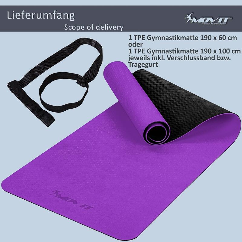 Covoras de gimnastica, MOVIT®, 190 x 100 x 0,6cm, violet