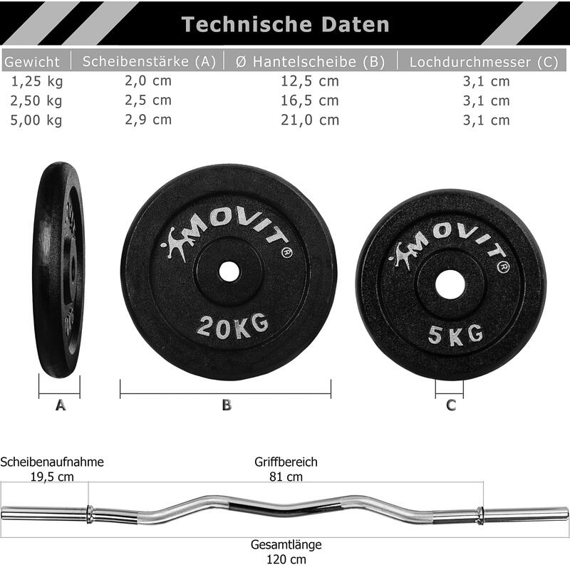 Gantera profesionala MOVIT®, 35 kg, inchidere cu cleme