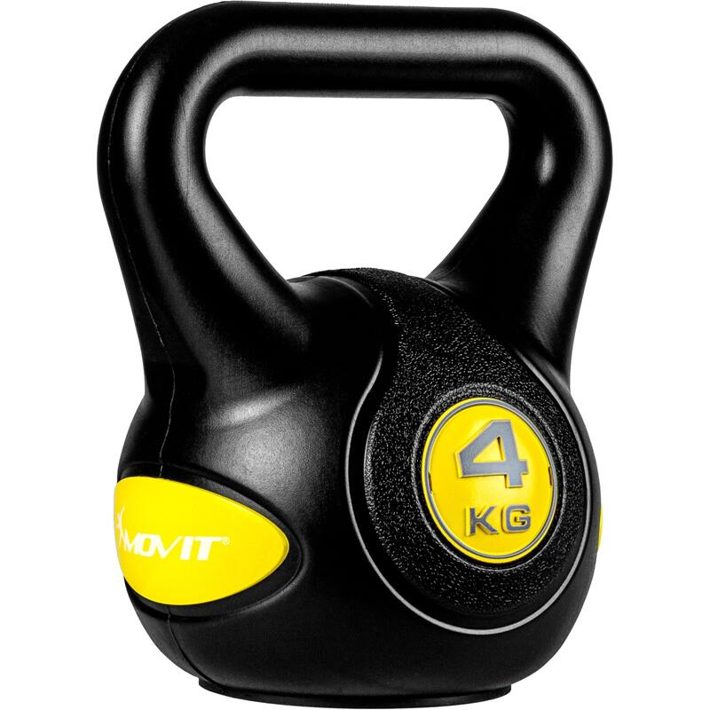 Kettlebell MOVIT de 4 kg en negro/amarillo