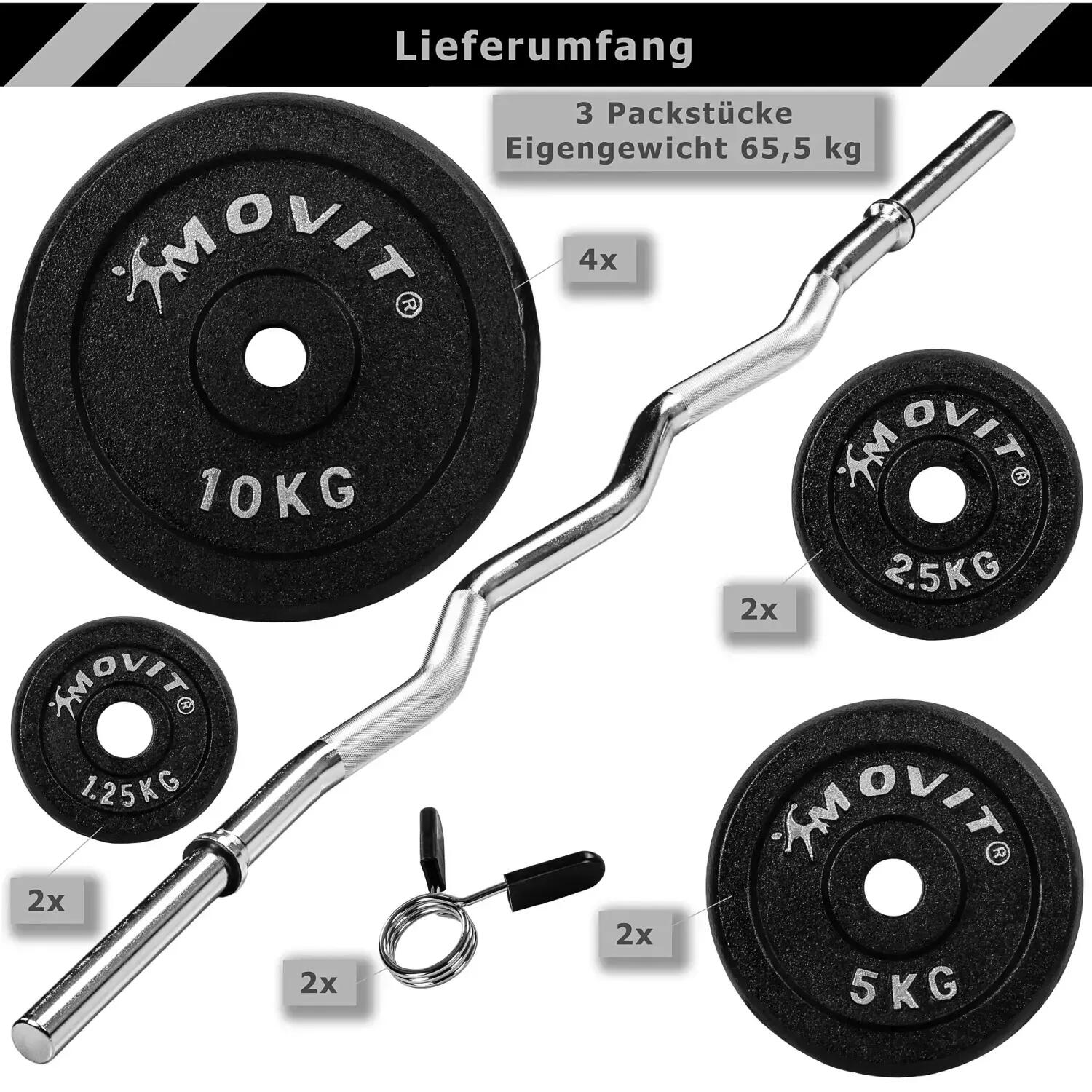Set de gantere profesional MOVIT® 65,5 kg, inchidere cu cleme 2/7
