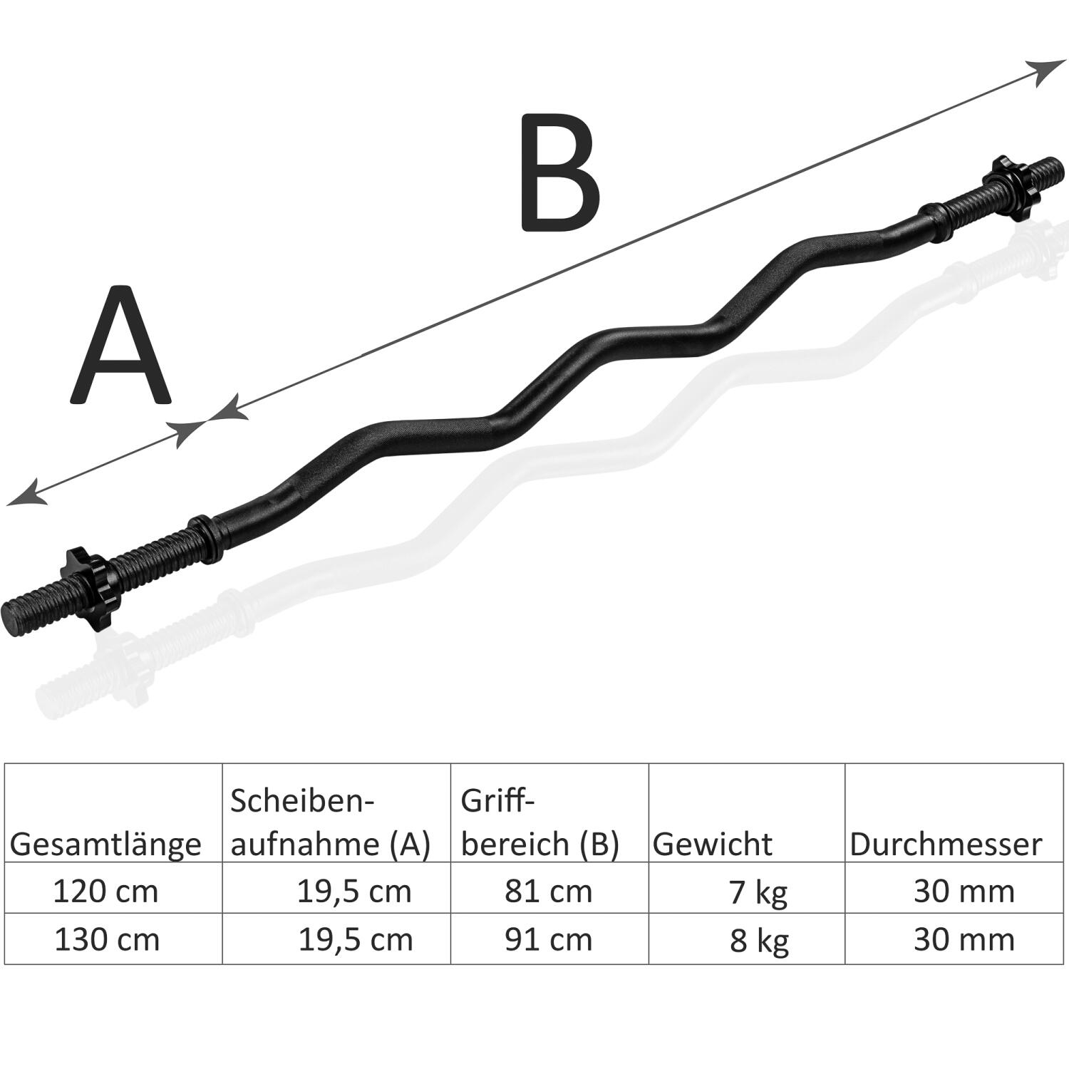 SZ Curlstange - Schwarz mit Sternverschluss 130cm , Hantelstange 5/6