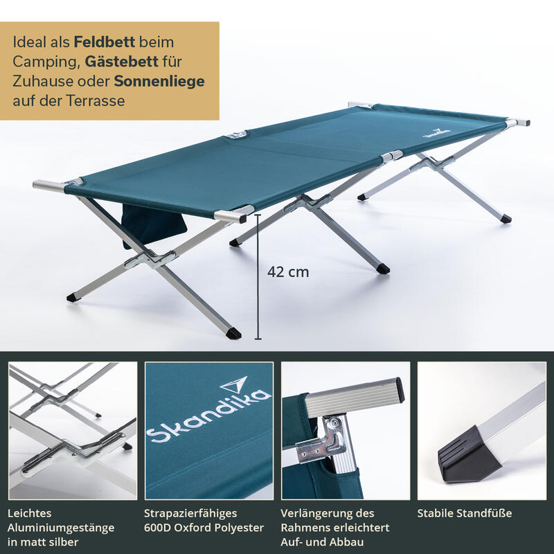 Lit de Camp Vuoma - lit d'appoint Camping Pliant - 210 x 75 cm - jusqu'à 200 kg