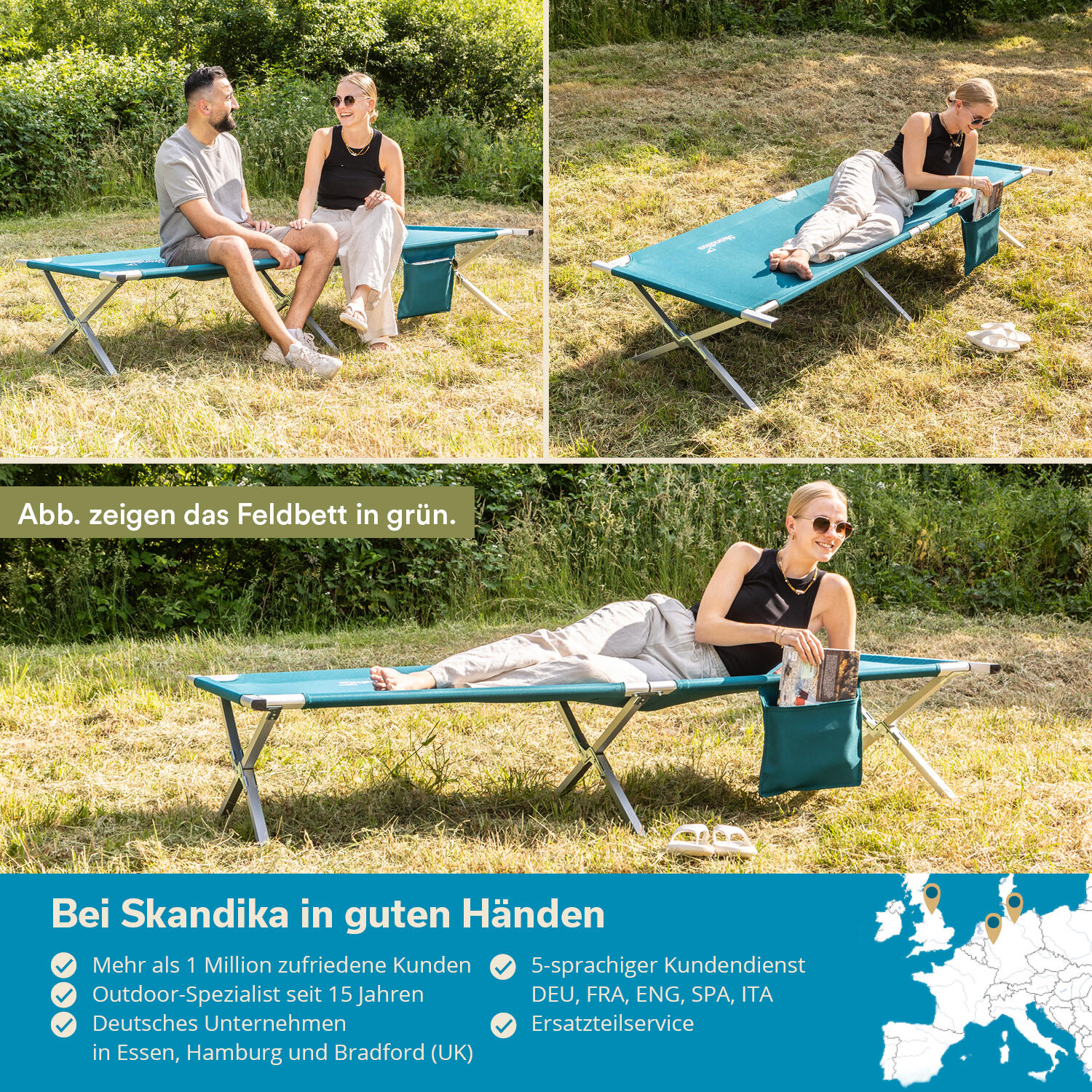 Lettino Pieghevole Da Campeggio Megashopitalia - Brandina XL Con Borsa, Acciaio, Blu - Foto 8