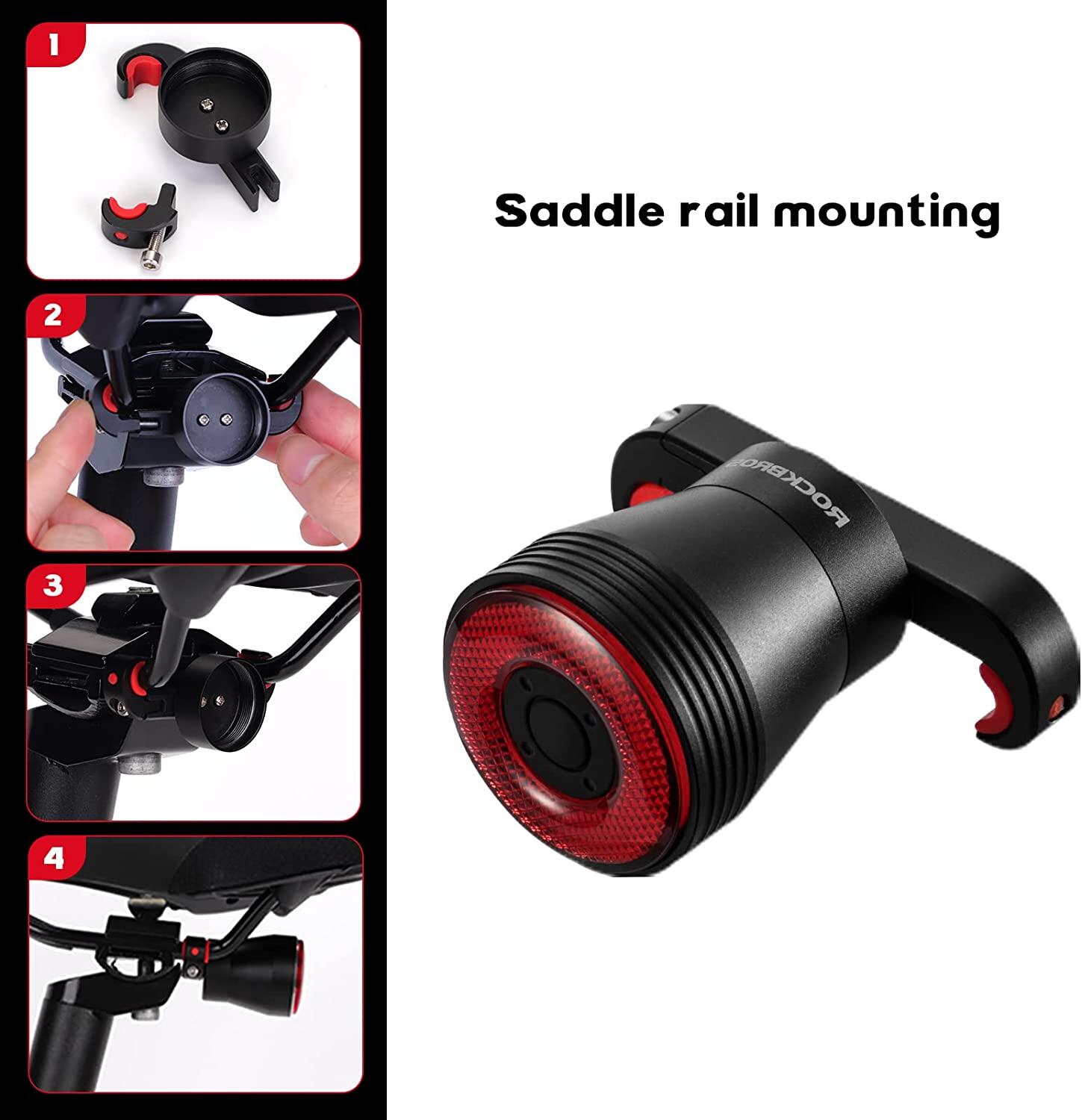Feu Arrière Vélo Intelligent Rechargeble 60 Lumens 4 Modes IP65 6/7