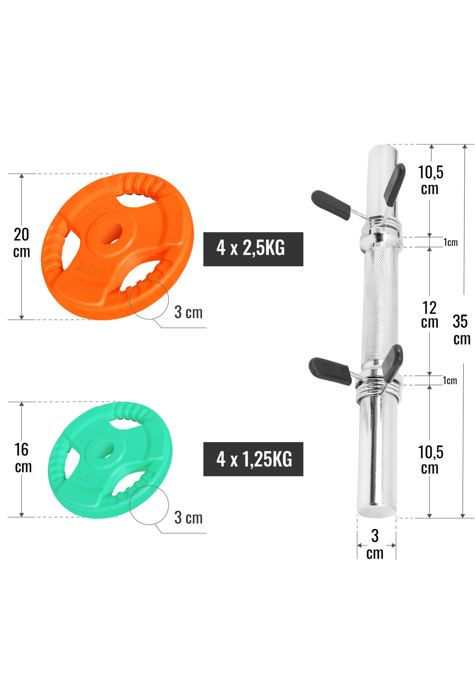 KIT HALTÈRES COURT 20KG REVETEMENT CAOUTCHOUC |MUSCULATION| 30MM/31MM 3/7