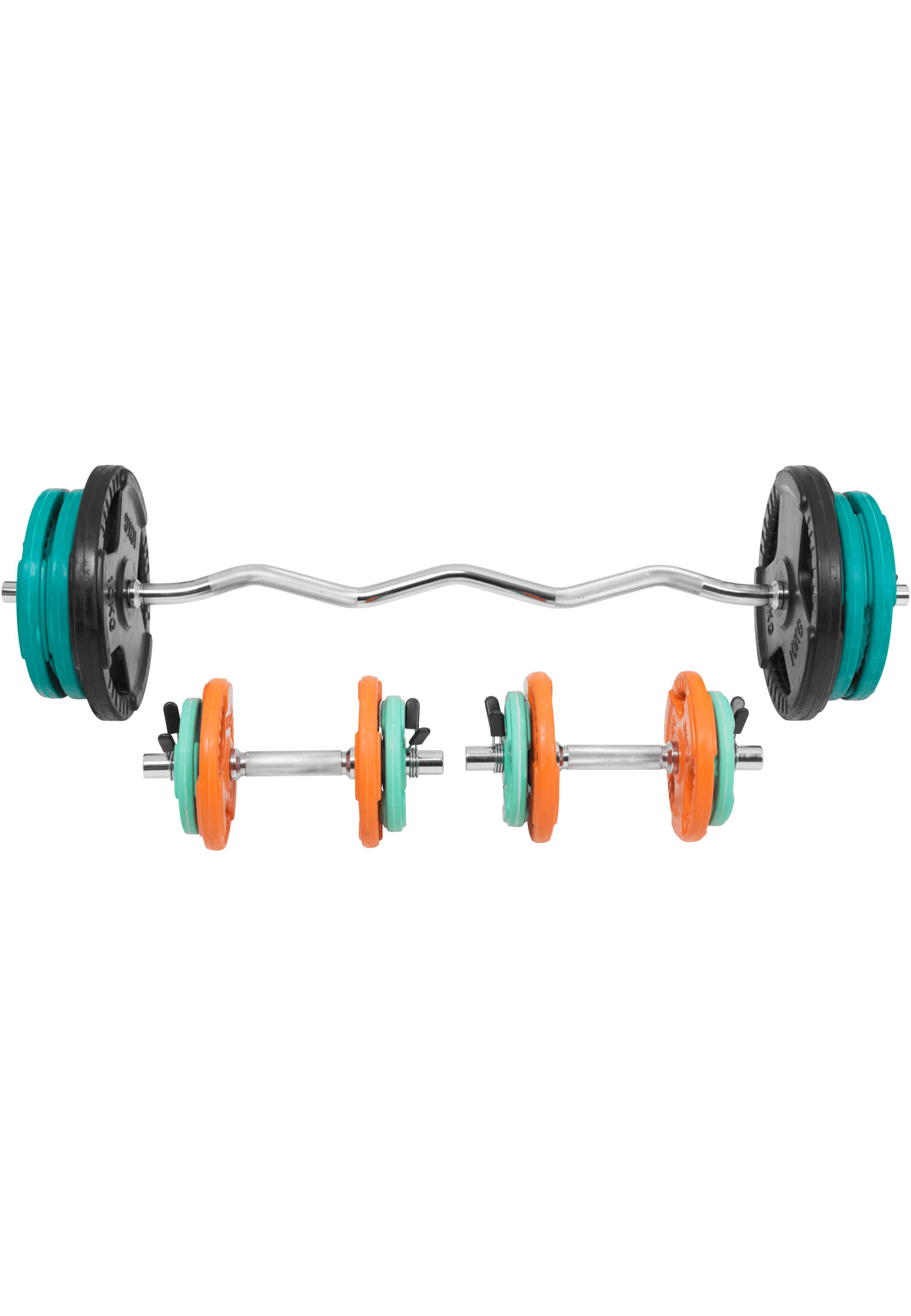 KIT 68KG AVEC POIDS EN CAOUTCHOUC GRIP ET BARRE CURL | DIAMETRE 30/31MM | MUSCUL 5/6