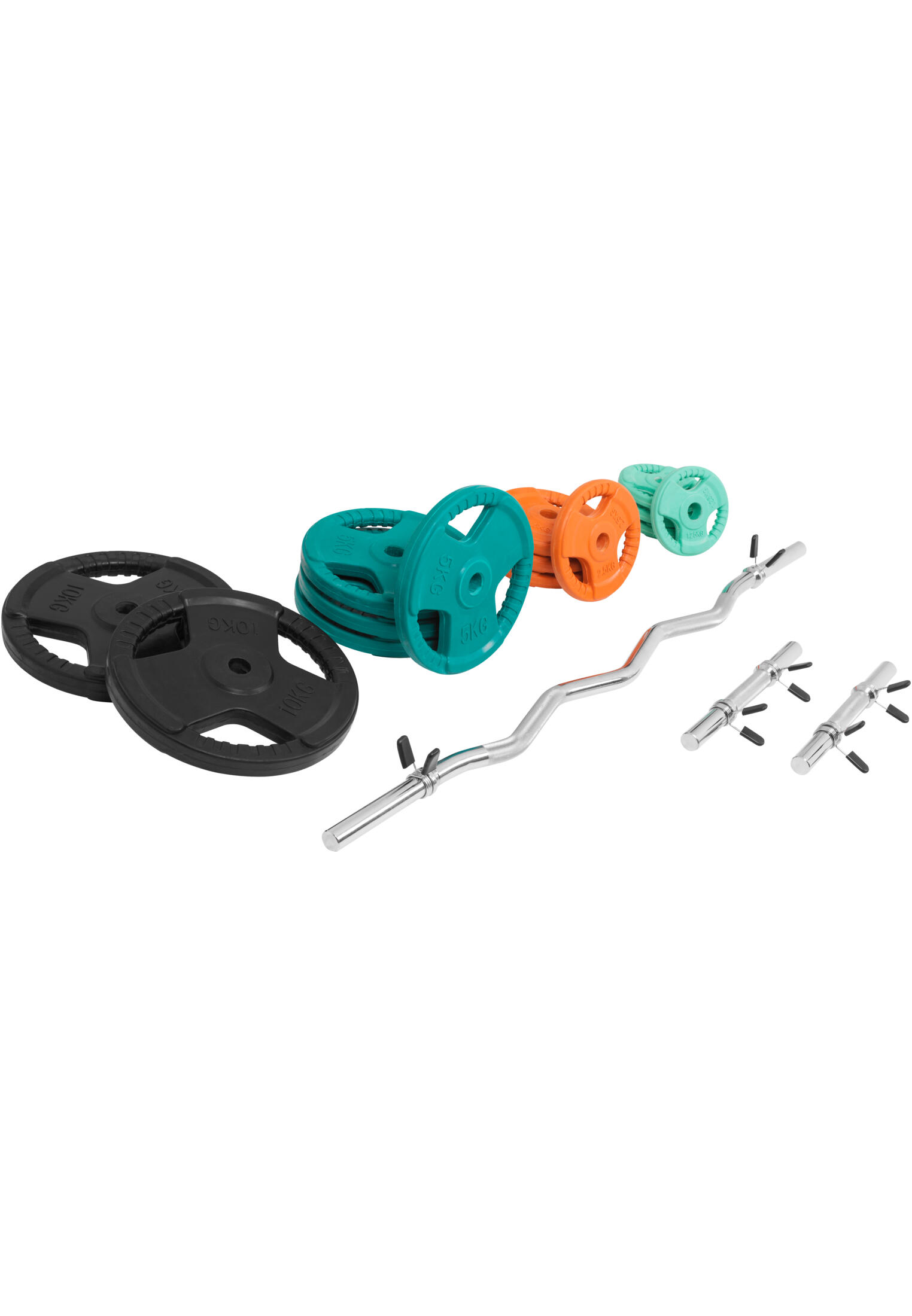 KIT 68KG AVEC POIDS EN CAOUTCHOUC GRIP ET BARRE CURL | DIAMETRE 30/31MM | MUSCUL 4/6