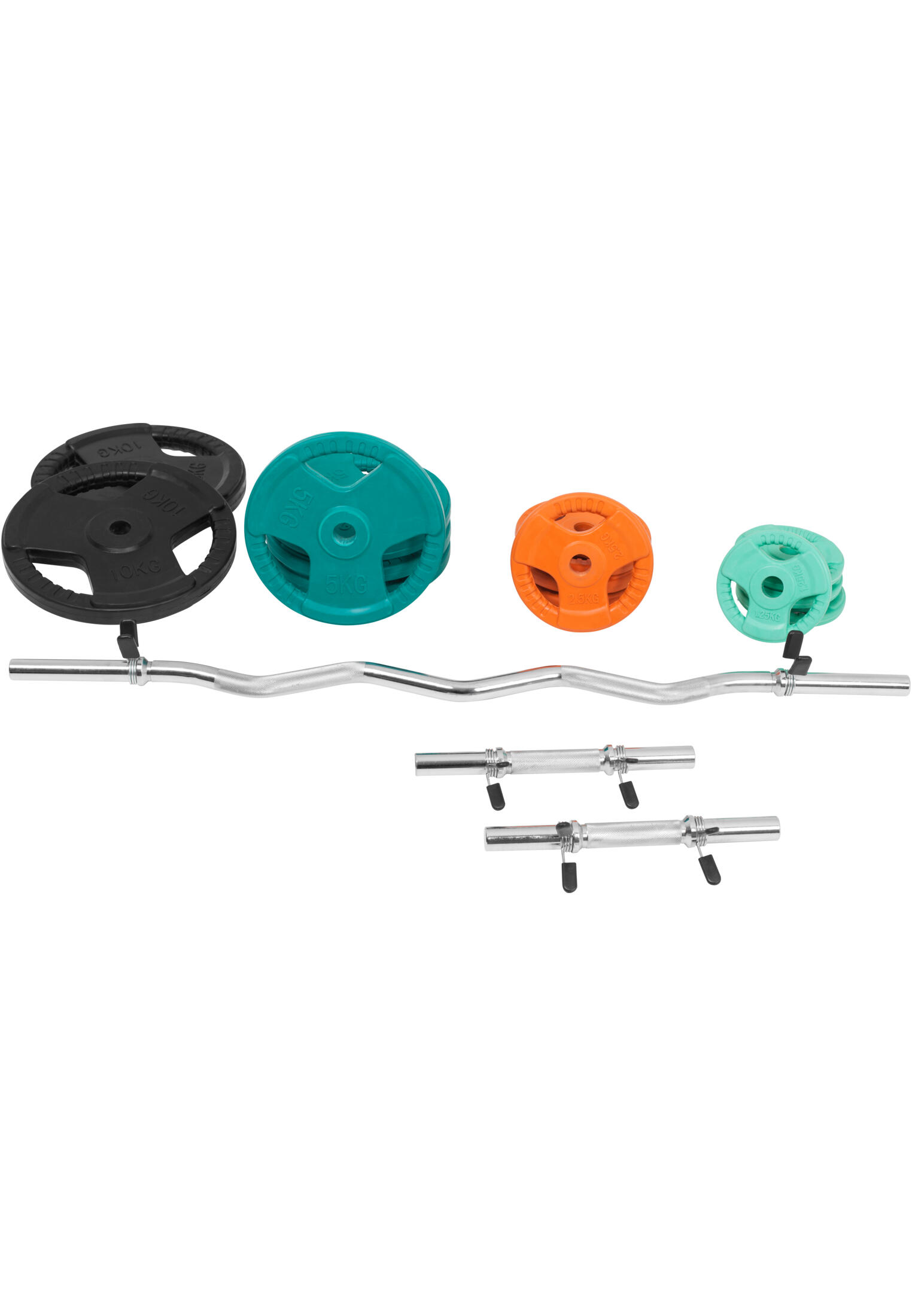KIT 68KG AVEC POIDS EN CAOUTCHOUC GRIP ET BARRE CURL | DIAMETRE 30/31MM | MUSCUL 2/6