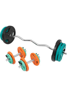 Ez-curlset 70 kg gietijzer - rubber coating - halter met gewichten -
