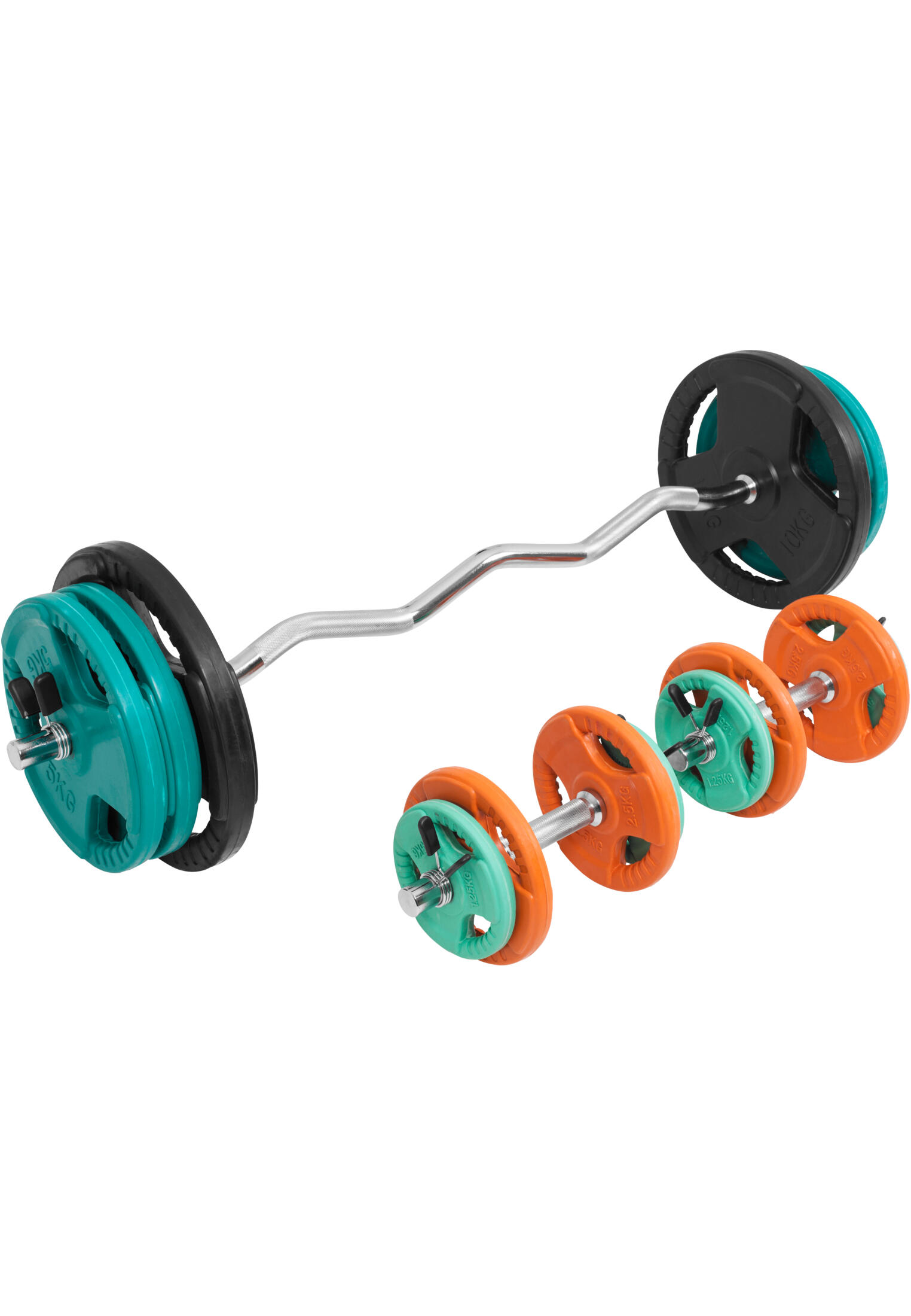 KIT 68KG AVEC POIDS EN CAOUTCHOUC GRIP ET BARRE CURL | DIAMETRE 30/31MM | MUSCUL 6/6