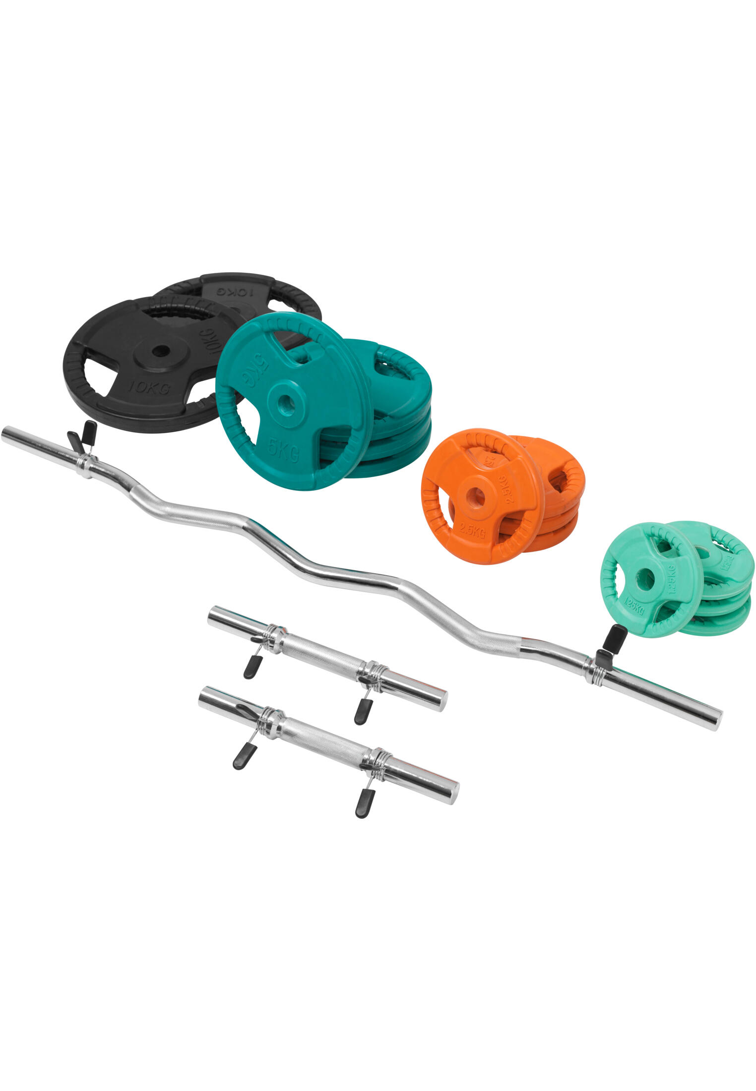 KIT 68KG AVEC POIDS EN CAOUTCHOUC GRIP ET BARRE CURL | DIAMETRE 30/31MM | MUSCUL 3/6