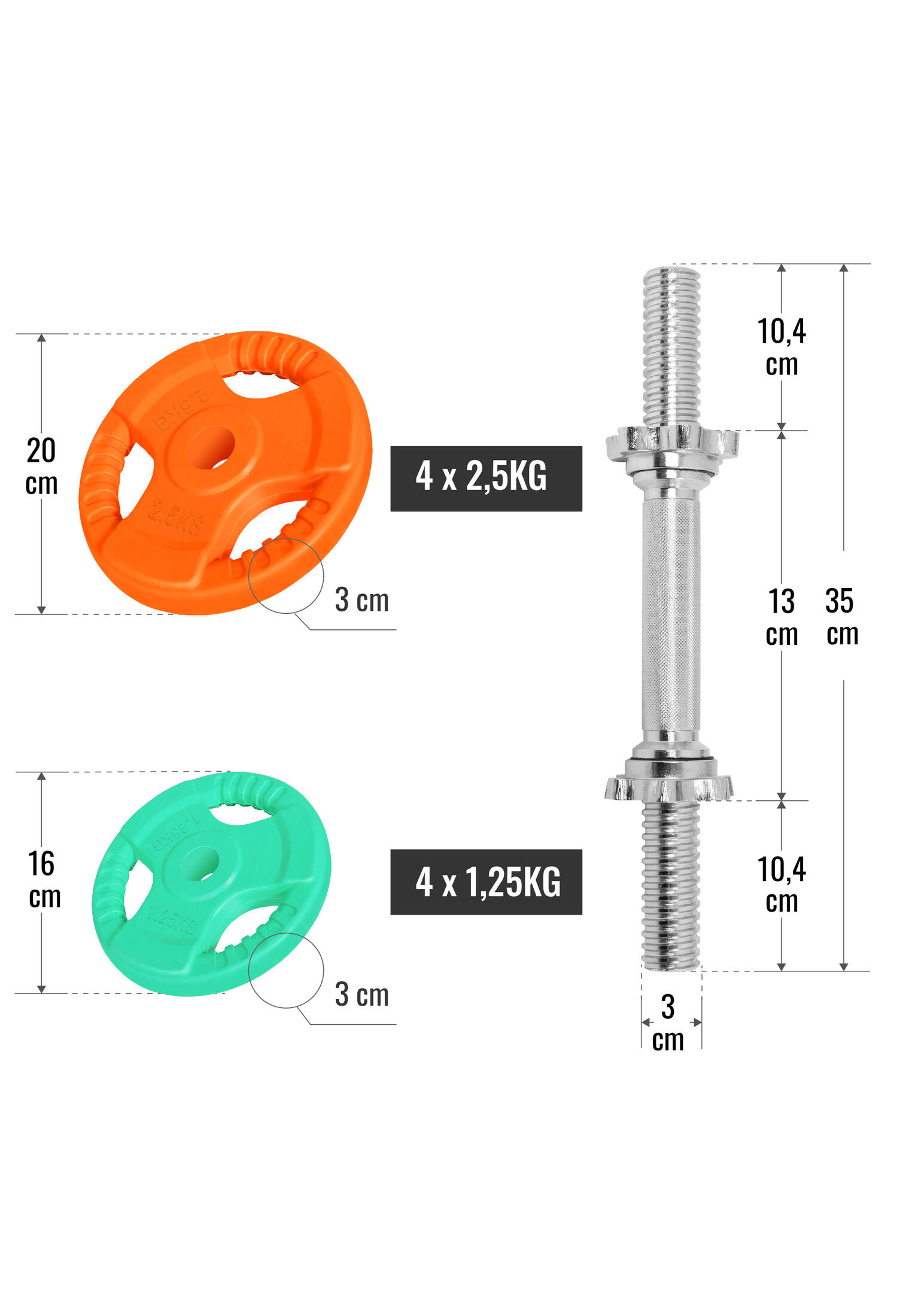 KIT HALTÈRES COURT 20KG REVETEMENT CAOUTCHOUC |MUSCULATION| 30MM/31MM 3/7
