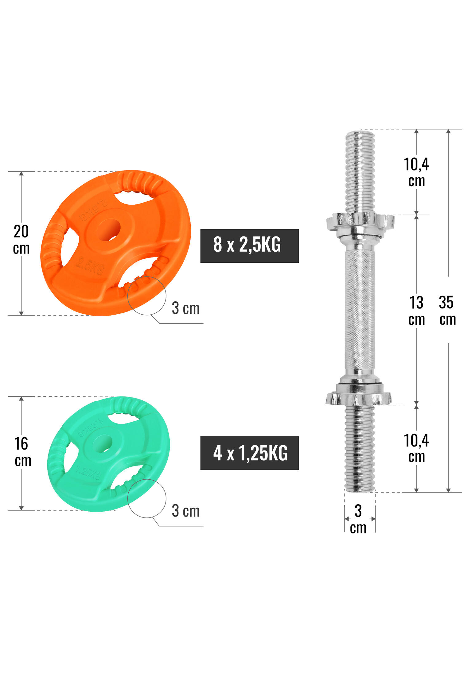 KIT HALTÈRES COURT 30KG REVETEMENT CAOUTCHOUC |MUSCULATION| 30MM/31MM 3/7