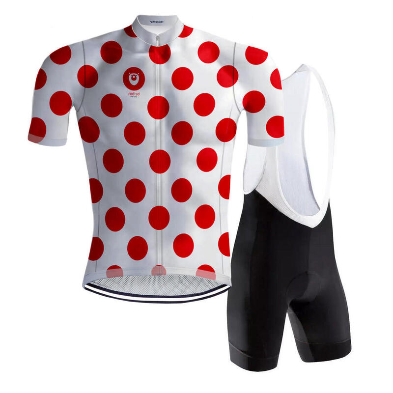Retro Radsport Outfit Gepunkteten Trikot Rot/Weiss - REDTED